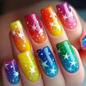 Colorful  Star Print Press-On Nails